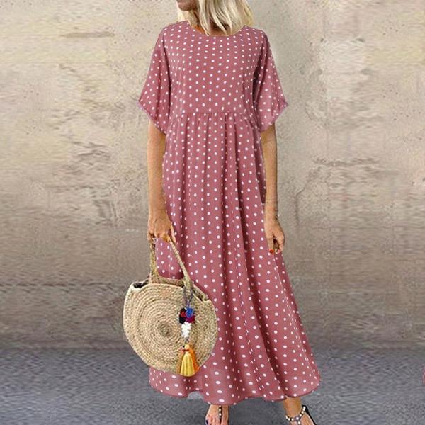 Dot Large Loose  Two-piece Cotton Linen Dress Summer New Plus Size Sundress Female Cloth