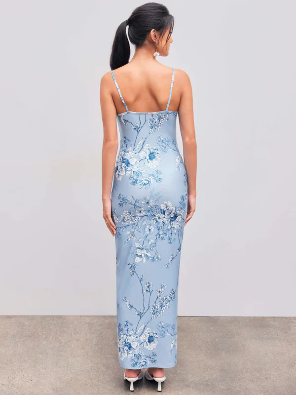 Unique Mermaid Blue Print Prom Dress Long Party Evening Dress - View 4 | VelvetHem