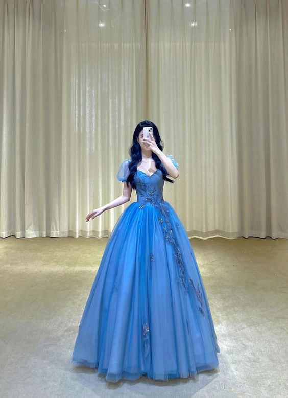 A-line Blue Tulle Prom Dress,Blue Princess Dress,Fairy Dress - VelvetHem