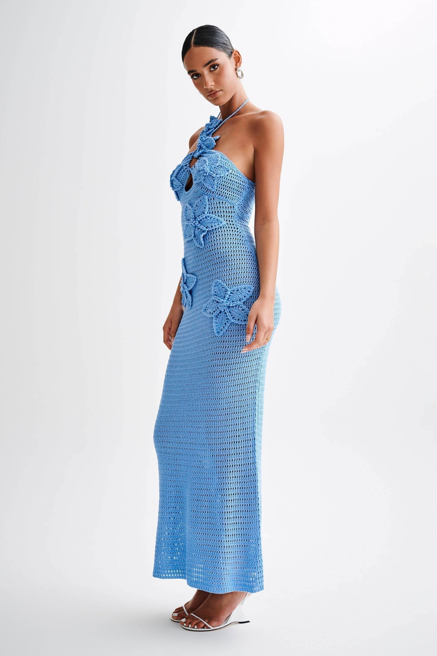 Yasmina Chic Crocheted Maxi Dress with Floral Appliqué Boutique Collection