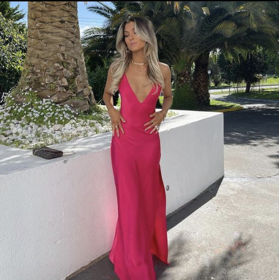 Simple Hot Pink Spaghetti Straps Evening Dress,Graduation Dress - View 4 | VelvetHem