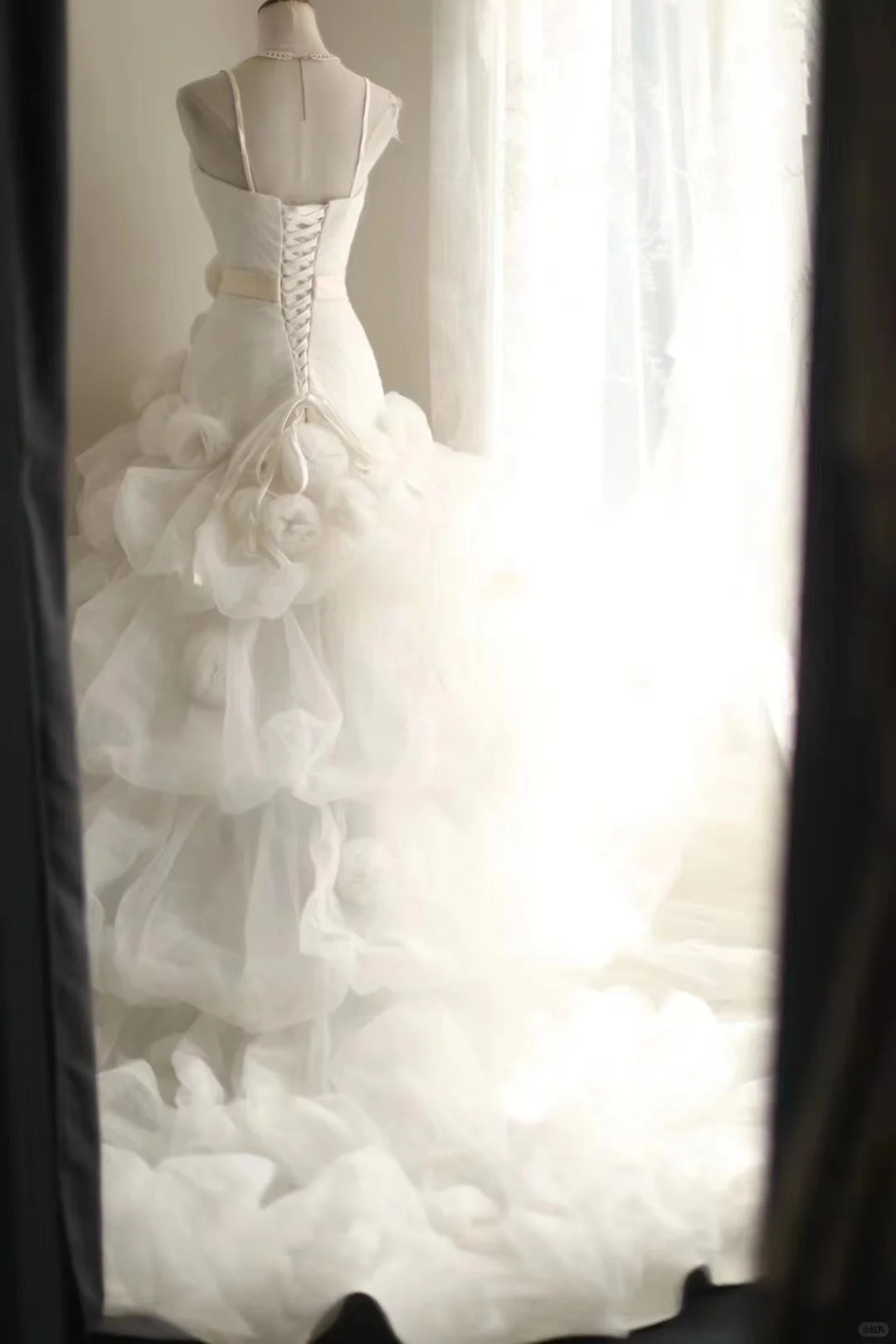 Classy Spaghetti Straps Tulle Ruched White A Line Long Wedding Dress