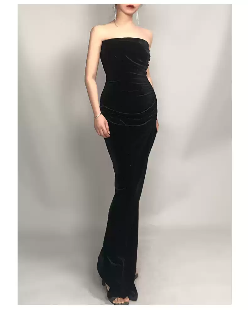 Strapless Black Prom Dress , Classic Evening Dress - VelvetHem