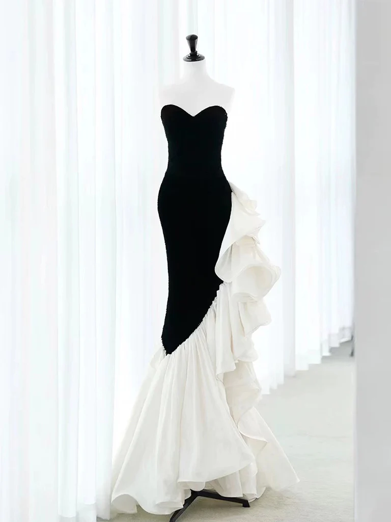 Chic Velvet Black Long Prom Dress Mermaid Pleated Evening Dress Y8048 - VelvetHem