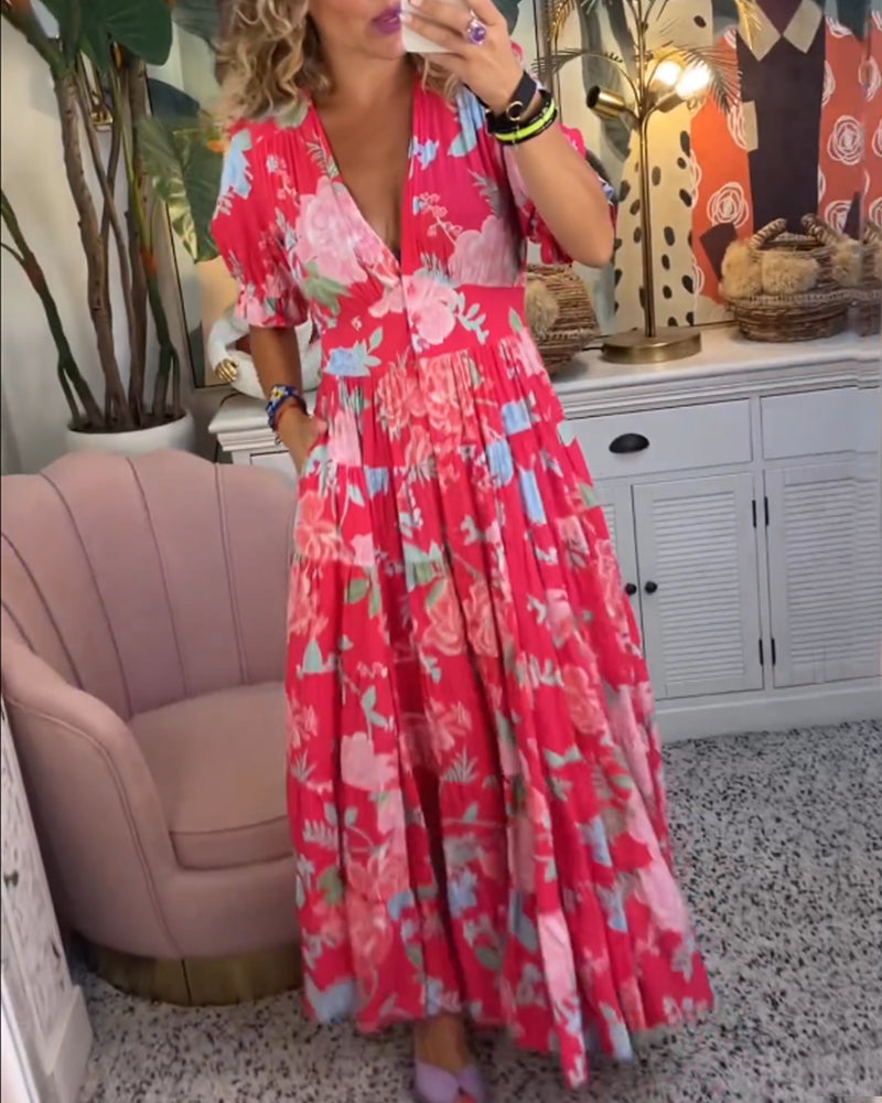 Tania Timeless Floral Dress a Line Puff Sleeves Elevated Occasion Wear
