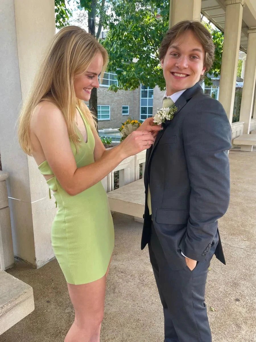 Light Green V Neck Homecoming Dress Sexy Party Dress Y2655 by simplepromdress