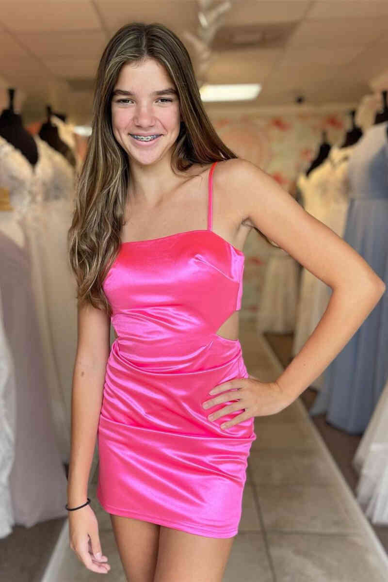 Simple Turquoise Side Cutout Mini Homecoming Dress - VelvetHem