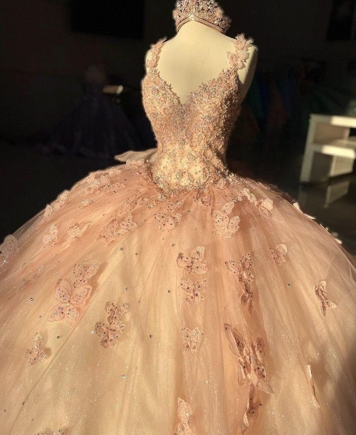 Glamorous Pink Tulle Sequin Beaded Appliques Quinceanera Dress Sweet 16 Dress With Bow - View 3 | VelvetHem