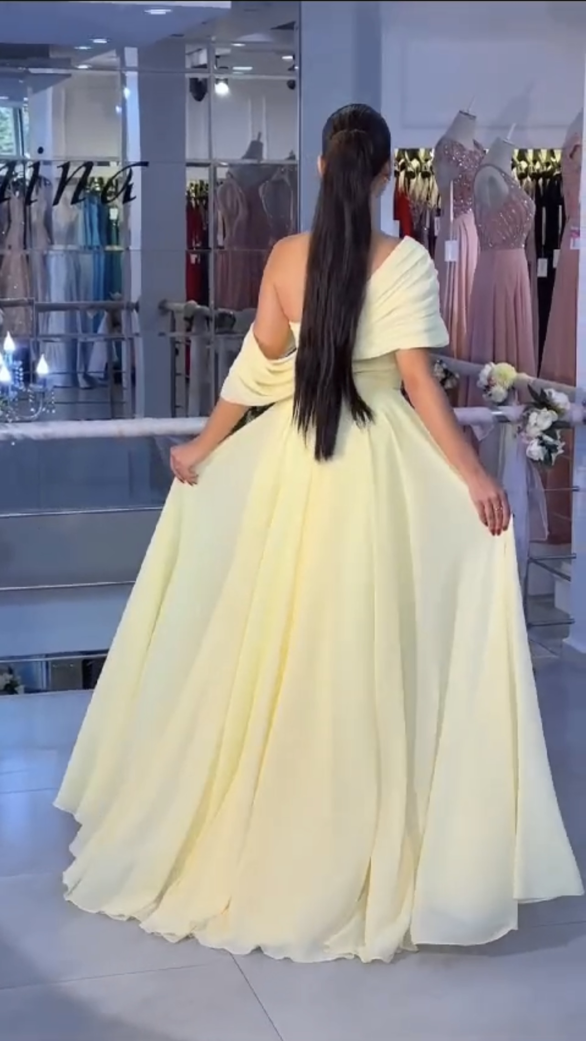 Vintage A line Yellow Long Prom Dress Evening Dresses fg6832 - View 2 | VelvetHem