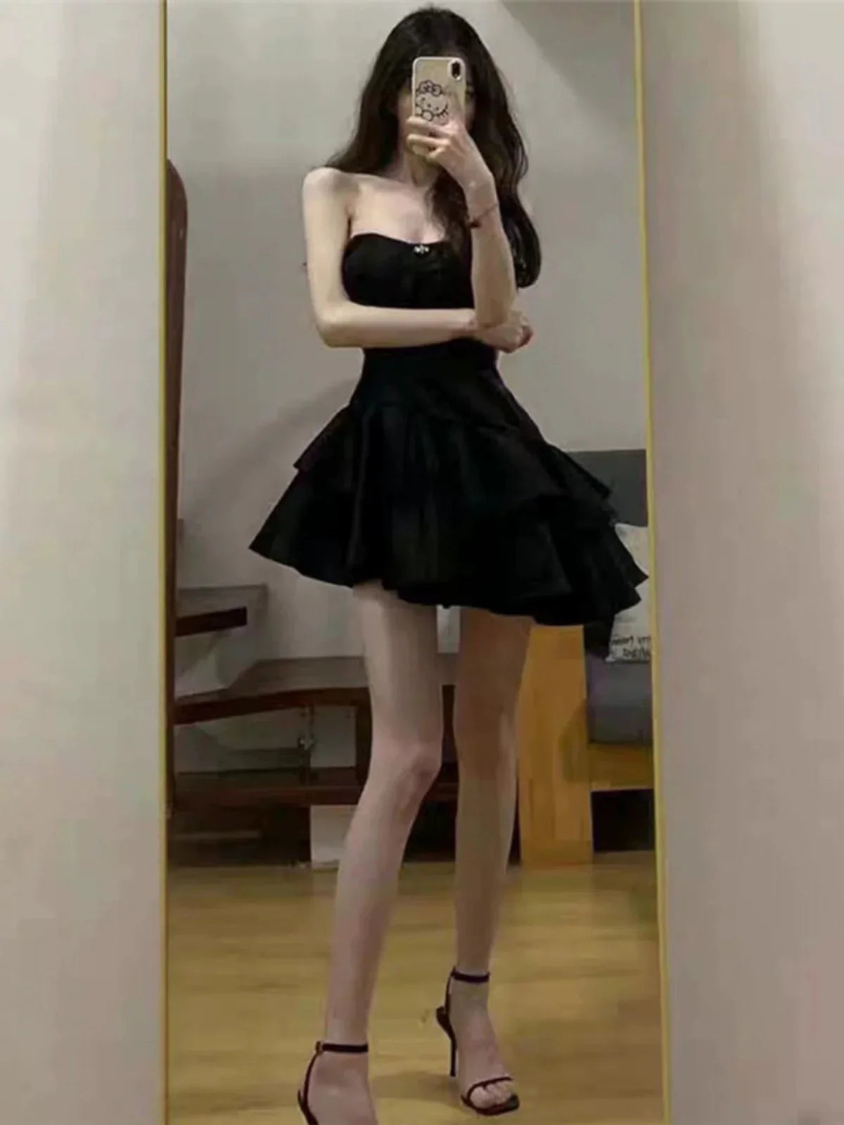 Strapless Black Satin Homecoming Dress 21st Birthday Outfit fg7120 - View 2 | VelvetHem