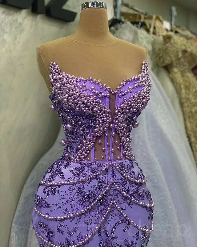 Purple Mermaid Evening Dress Beaded Formal Prom Gown fg7065 - View 3 | VelvetHem