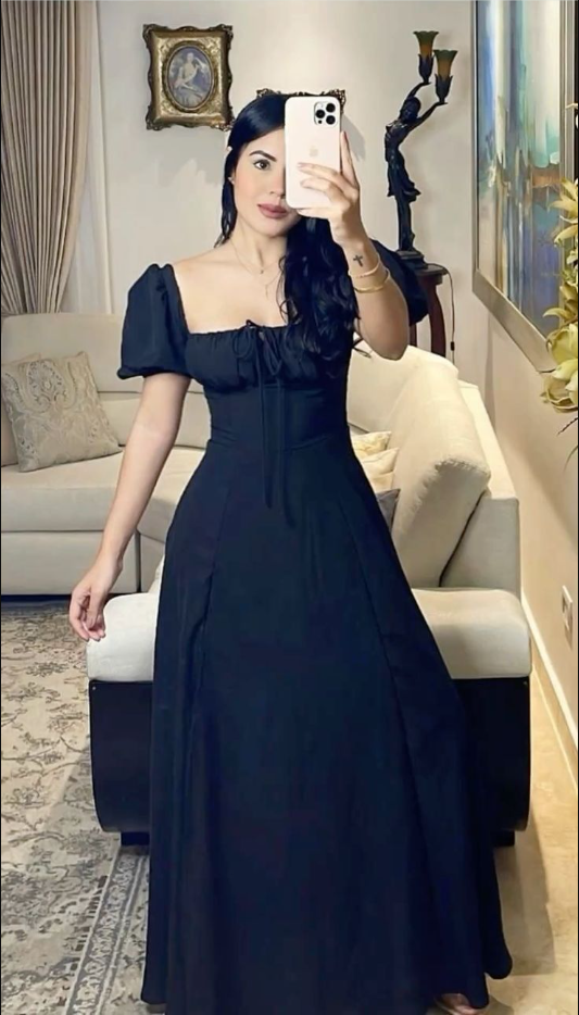 A-line Long Party Prom Dress with Puff Sleeves fg6893 - View 2 | VelvetHem