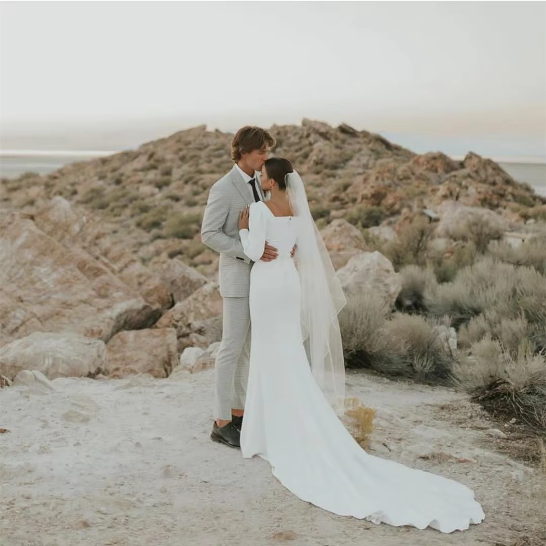 Elegant long square neck wedding dress for women fg6885 - View 2 | VelvetHem