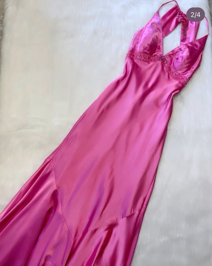 hot pink prom dress Vintage V Neck Long Party Dress fg6831 - VelvetHem