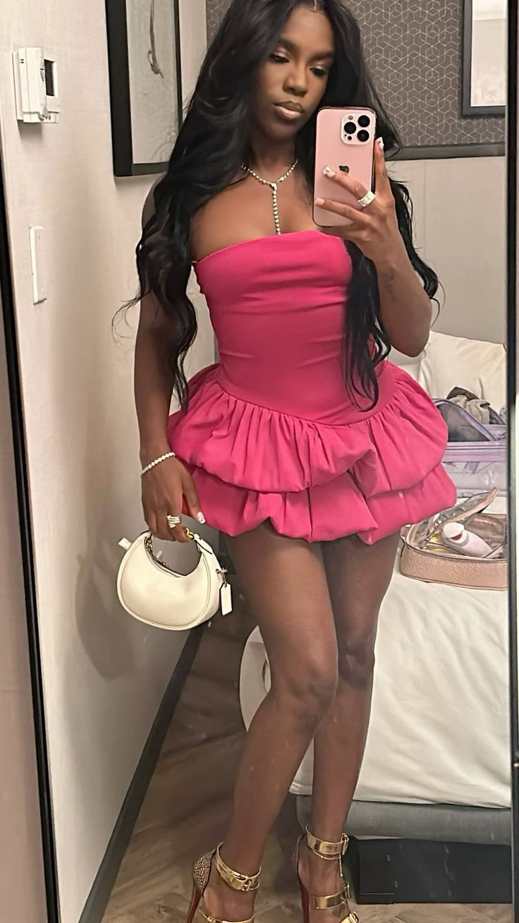 Pink Strapless Sexy Ruffles Short Party Dress Homecoming Dress Y7705 - VelvetHem