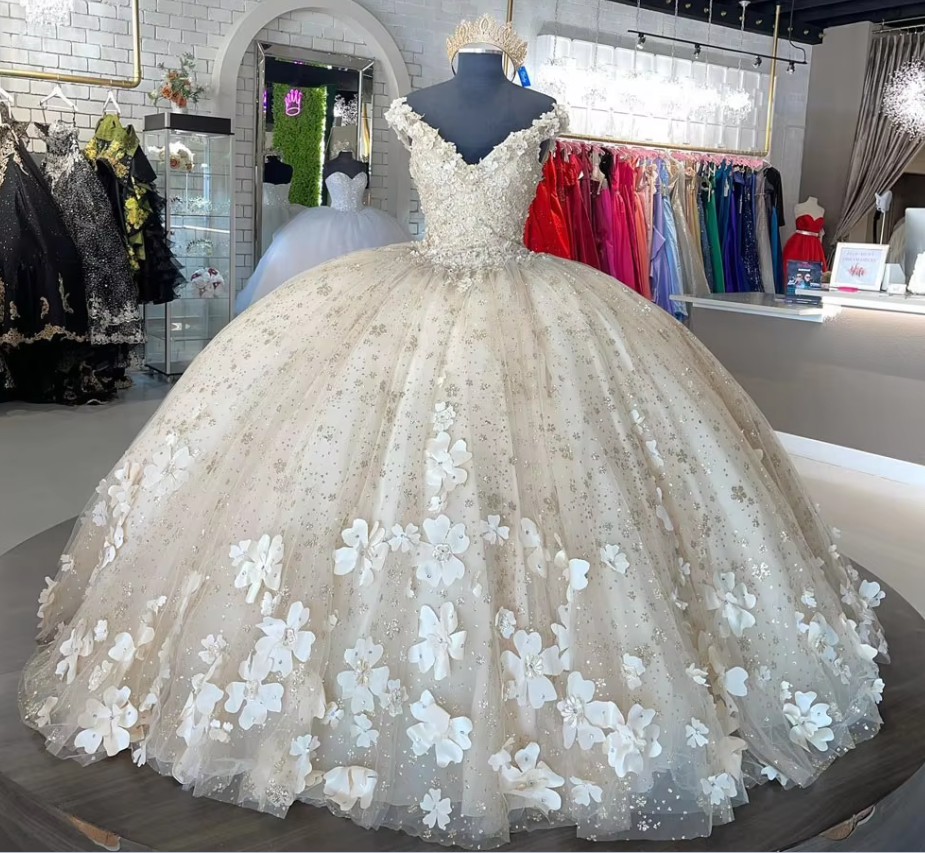 Sweet 16 Quinceanera Dresses Floral Applique Tulle Ball Gown fg6823 - VelvetHem