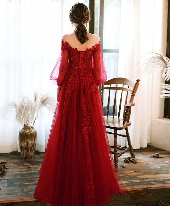 Round Neck Tulle Beads Long Prom Dress Evening Dress - View 4 | VelvetHem