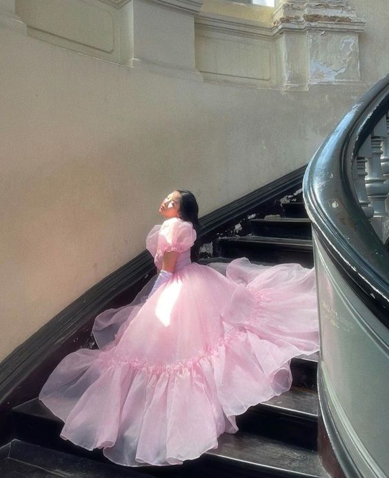Vintage Pink A-line Prom Dress,Pink Princess Dress - View 5 | VelvetHem
