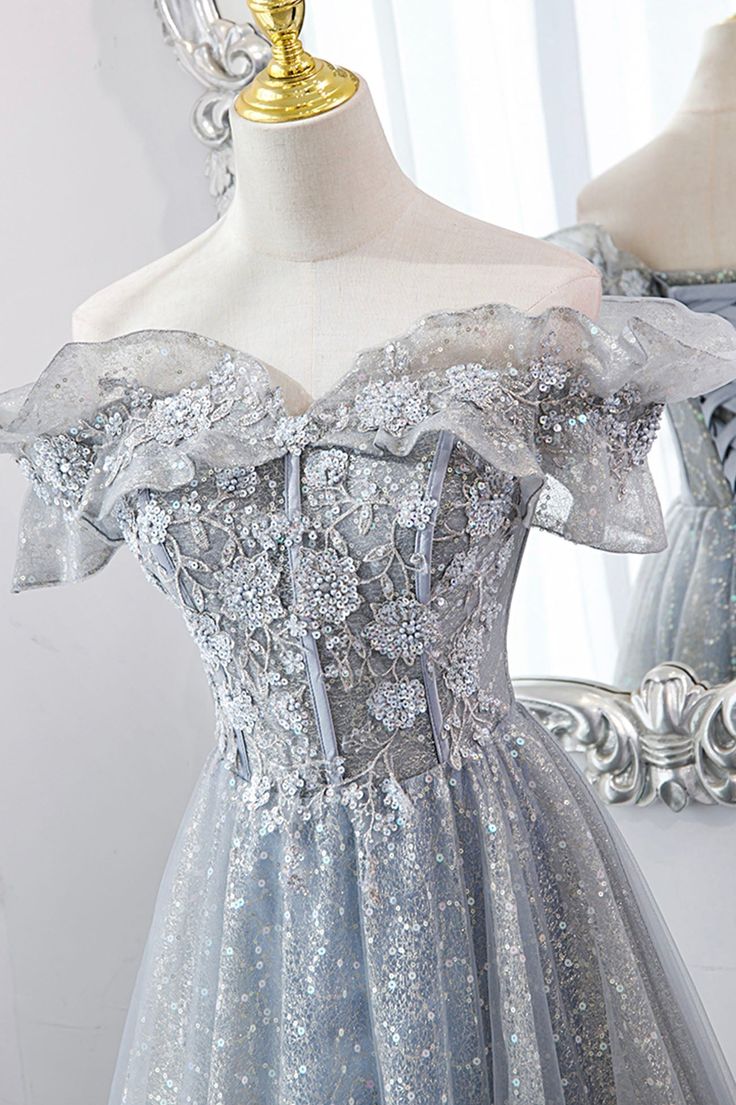 Tulle Lace Long Prom Dresses, A-Line Sequins Evening Dresses - View 4 | VelvetHem