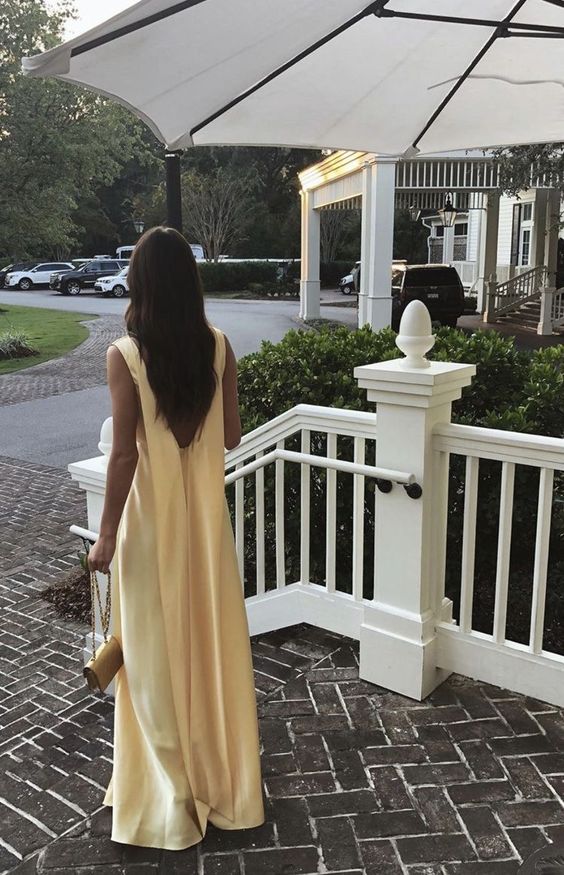 Gorgeous A Line V Neckline Yellow Floor Length Evening Dress Prom Dresses - View 3 | VelvetHem
