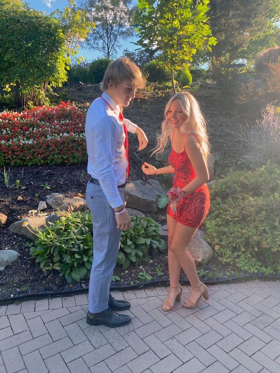 Lovely Red Cute Teen Homecoming Dress Straps Red Formal Dresses
