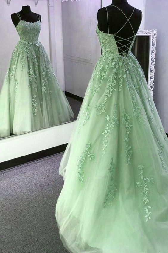 Green Prom Dresses A line Tulle New Formal Dress