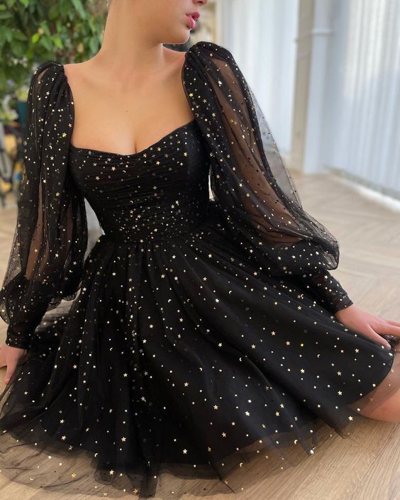 A-line tulle evening dresses, long sleeves princess dress homecoming dress