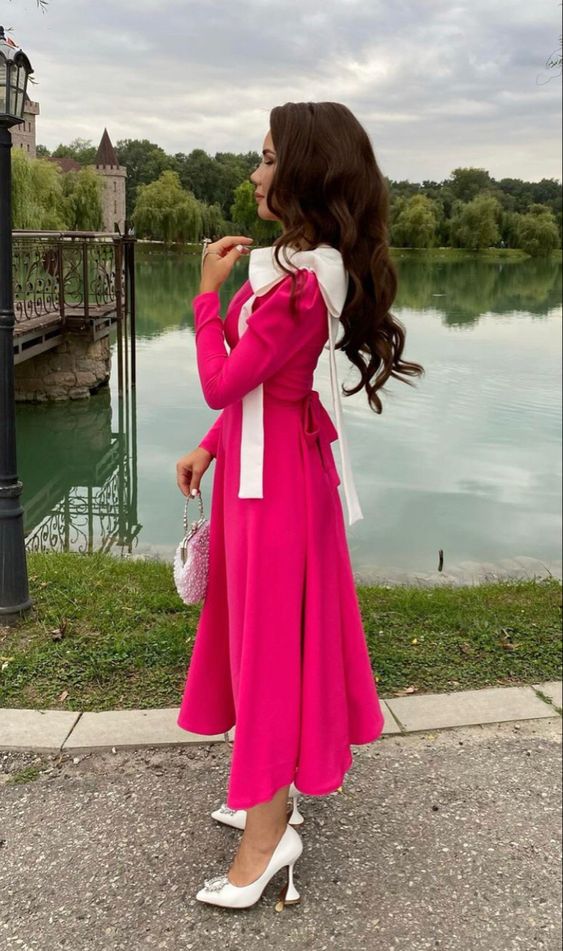 Hot Pink a line Party Prom Dresses with BowKnot