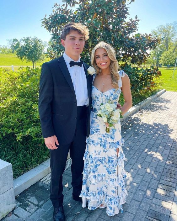 Elegant Printing Formal Evening Dress Sleeveless Dress with Split