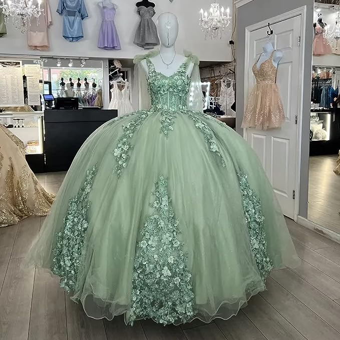 Women's Off Shoulder Quinceanera Dresses Ball Gown with Train Puffy Sweet 15 16 Dresses 3D Flowers Prom Dresses