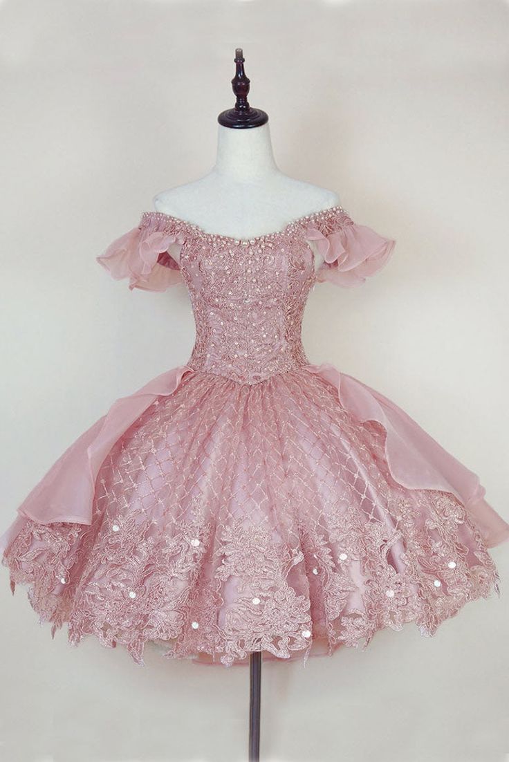 Lace Homecoming Gown with Beading,Princess Off the Shoulder Hoco Dress