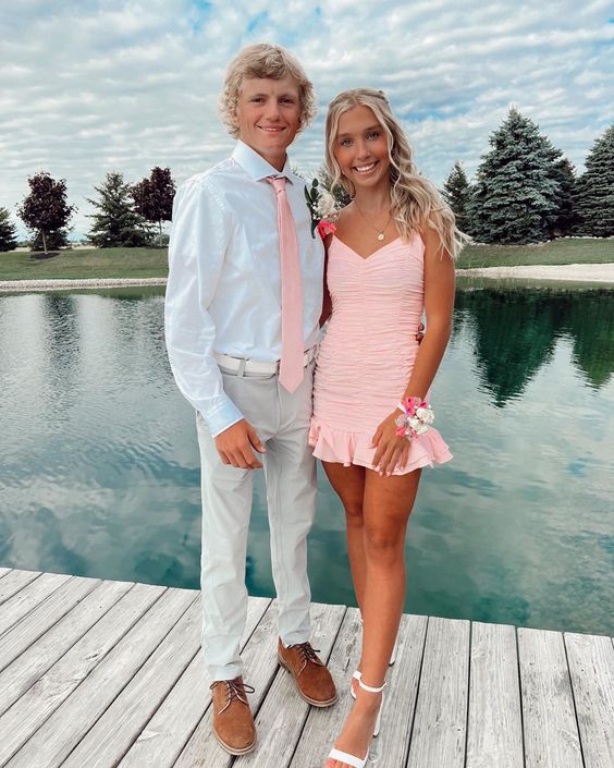 Pink Cute Teen Homecoming Dress Straps Formal Dresses