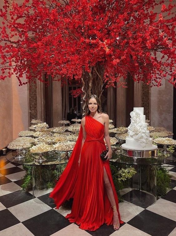 A Line Red Long Evening Prom Dresses - VelvetHem