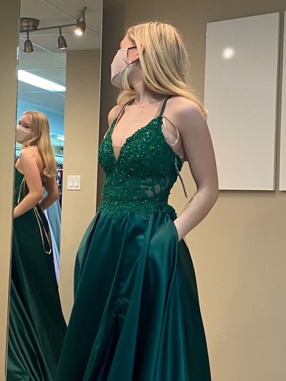 Green Prom Dresses A line Satin New Formal Dress