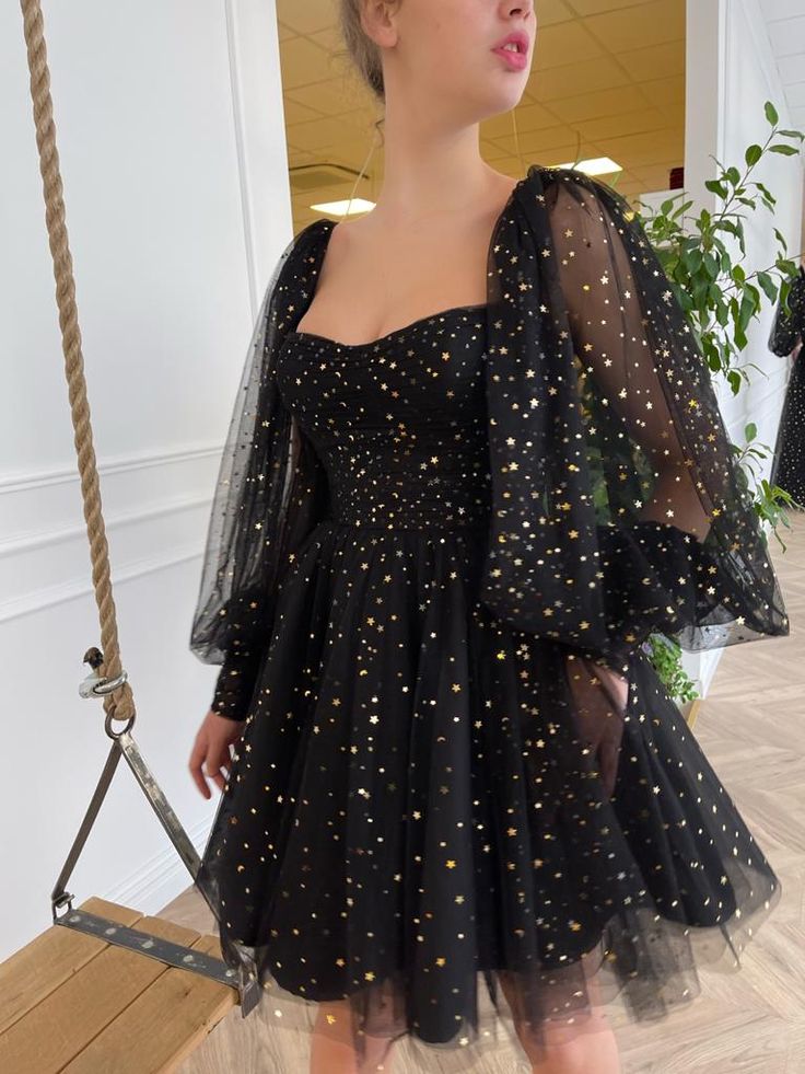 A-line tulle evening dresses, long sleeves princess dress homecoming dress