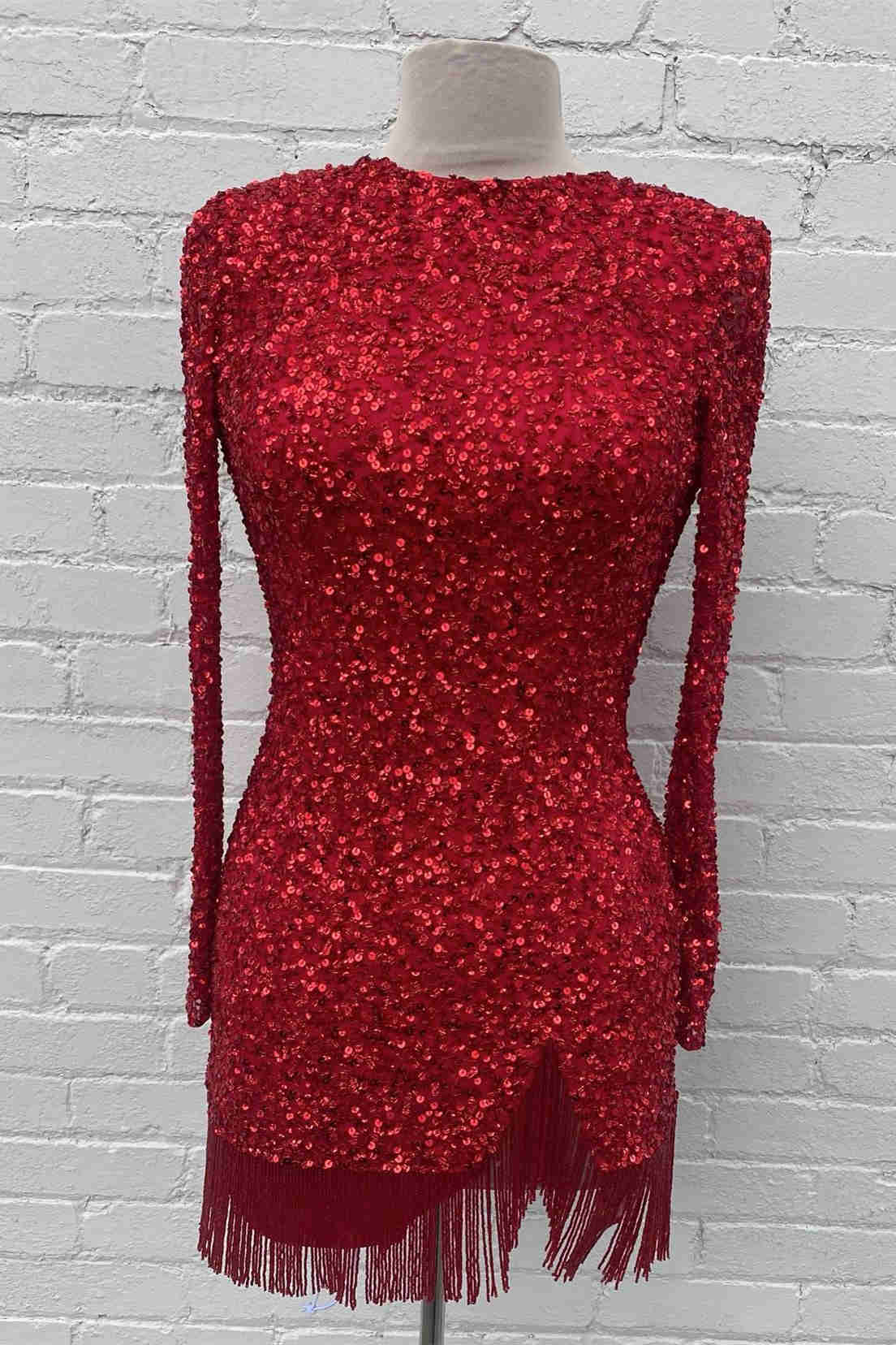 Long Sleeve Bodycon Homecoming Dress with Fringe