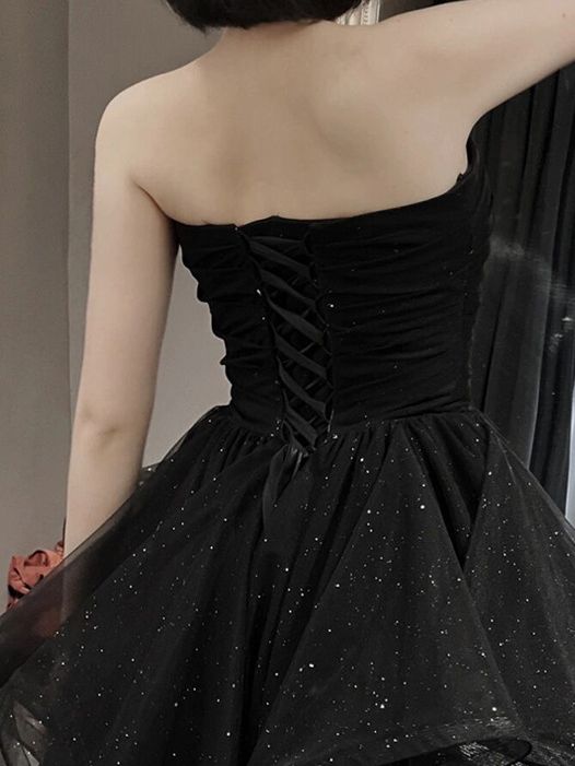 Sleeveless High Waist Irregular Black Prom Dress