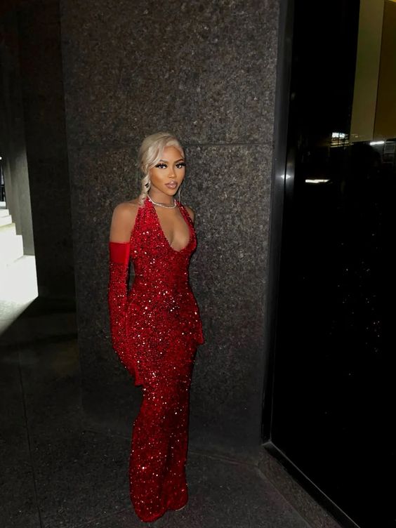 Red sequin long prom dress, fashion evening dress - VelvetHem