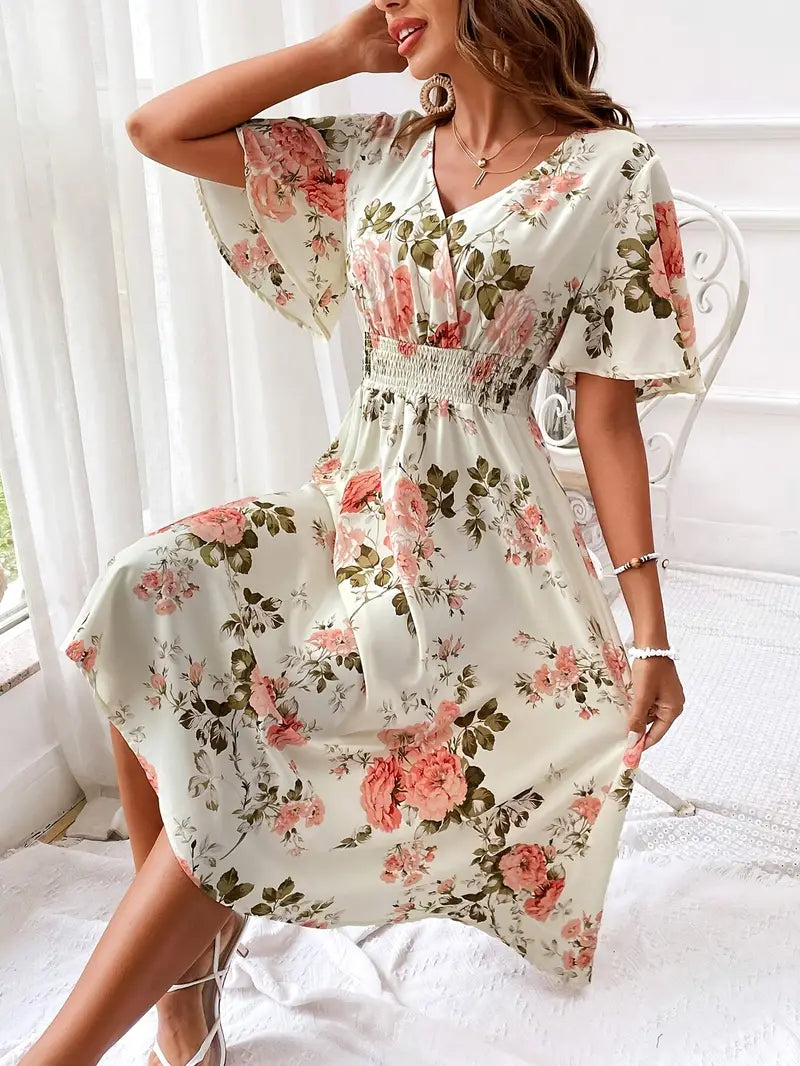 Teresa Aesthetic Floral Print Wrap Dress for Summer Evening Wear Edit