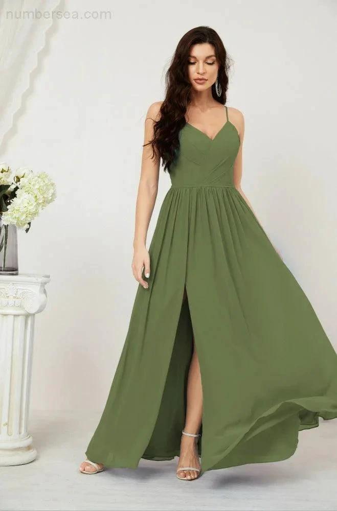 ZapDress  Neck Bridesmaid Dresses Chiffon Long Spaghetti A-line Formal Prom Gown for Wedding Party Evening 2801 (ZD16961)