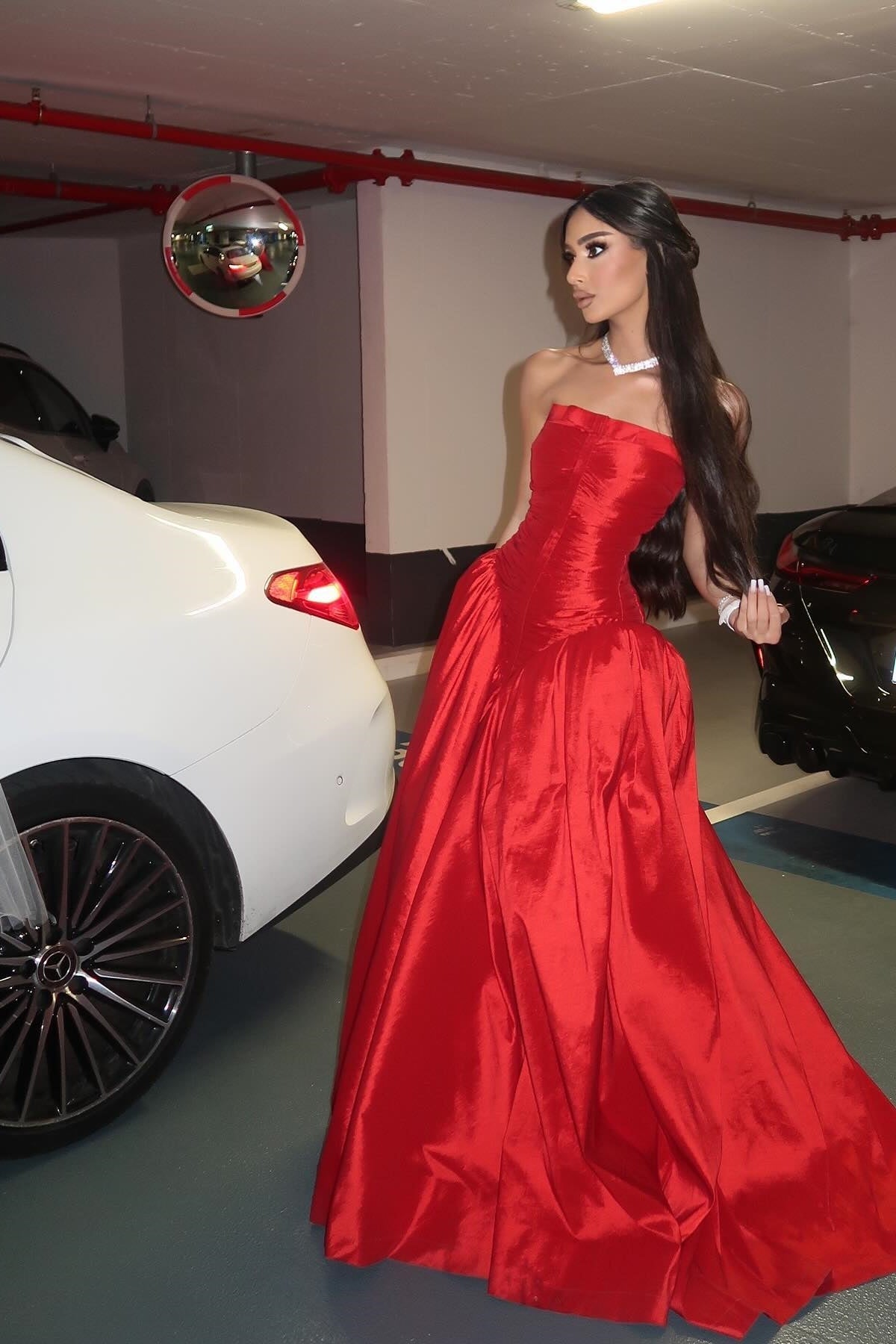 Princess A Line Strapless Red Long Party Dress with Ruffles - View 7 | VelvetHem