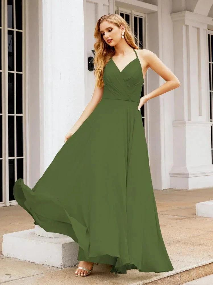 Numbersea Halter Chiffon Bridesmaid Dresses Wedding Appare Sleeveless Formal Prom Dress with Ruffled Back 28035 by numbersea