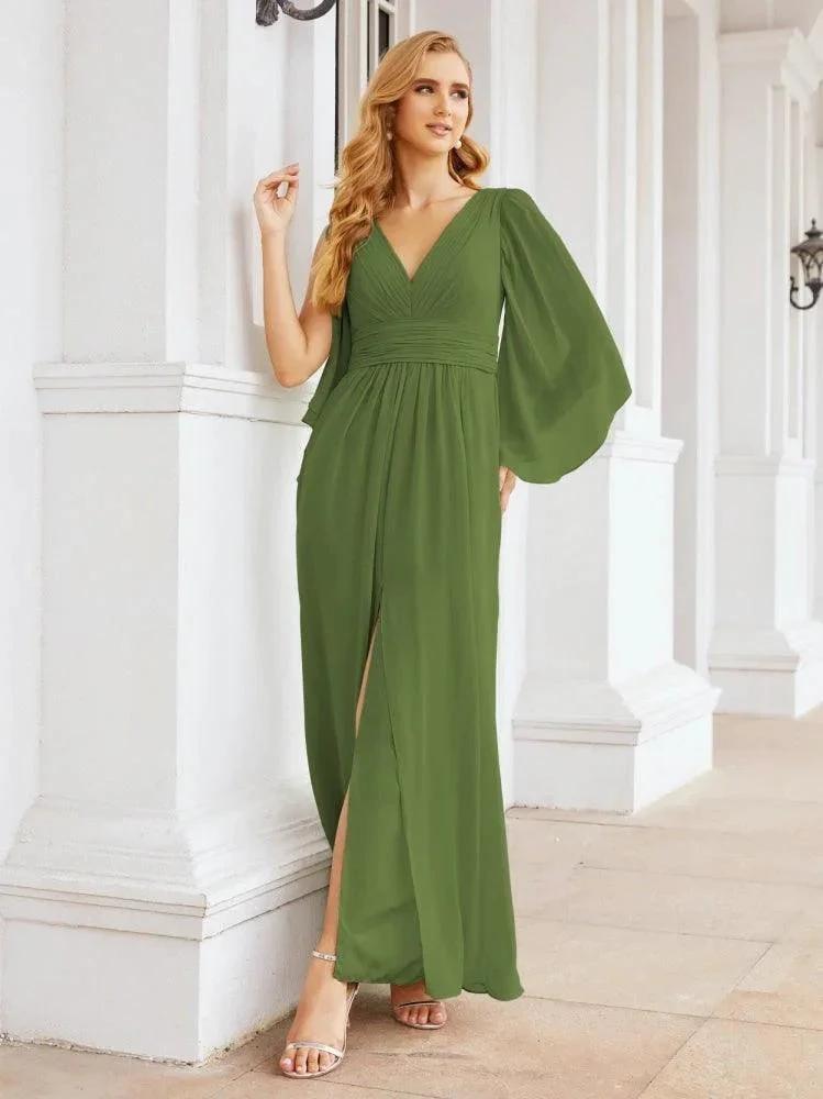 Numbersea Bridesmaid Dresses with Split for Wedding Party Flutter Sleeves 28045 by numbersea