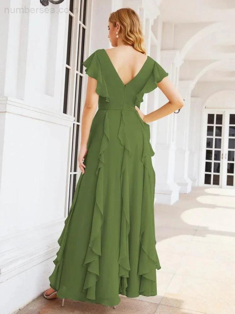 Ruffled Bridesmaid Dresses with Sleeves Long Formal Party Dress 28041 (ZD17030)