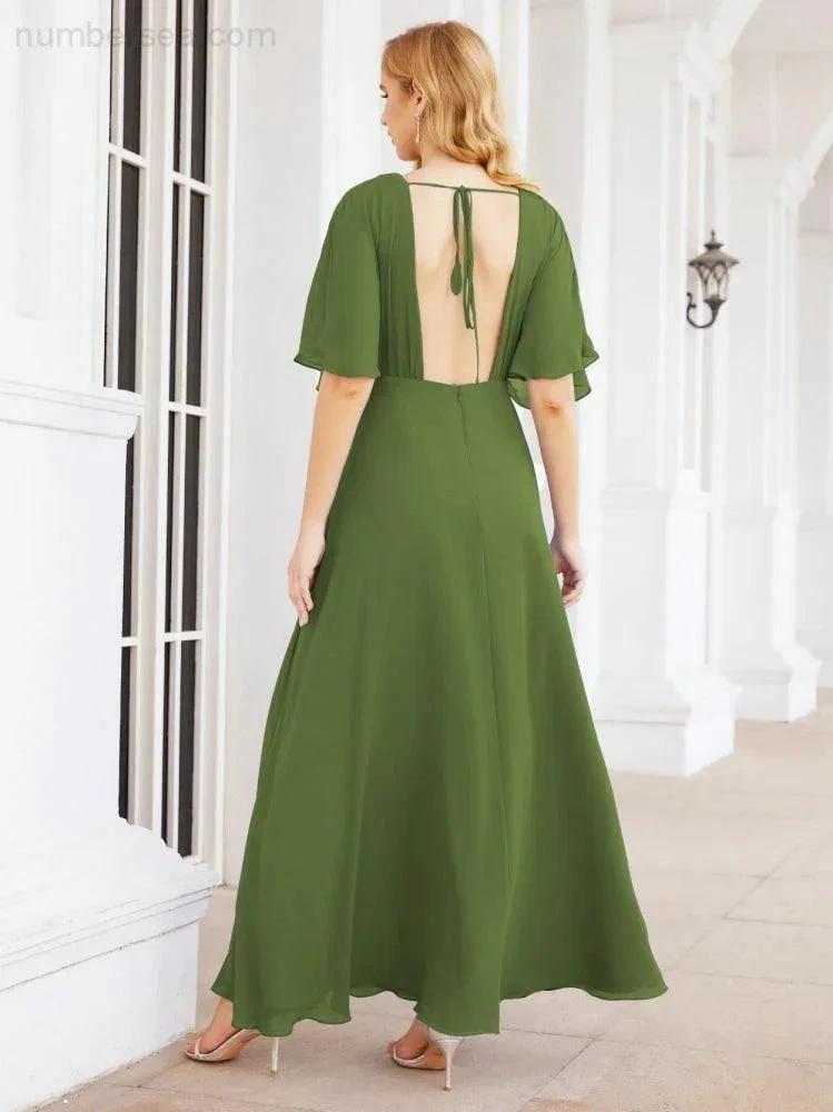 ZapDress V-Neck Bridesmaid Dress Chiffon Long Open Back Formal Dresses for Women Party Evening 28067 (ZD17046)