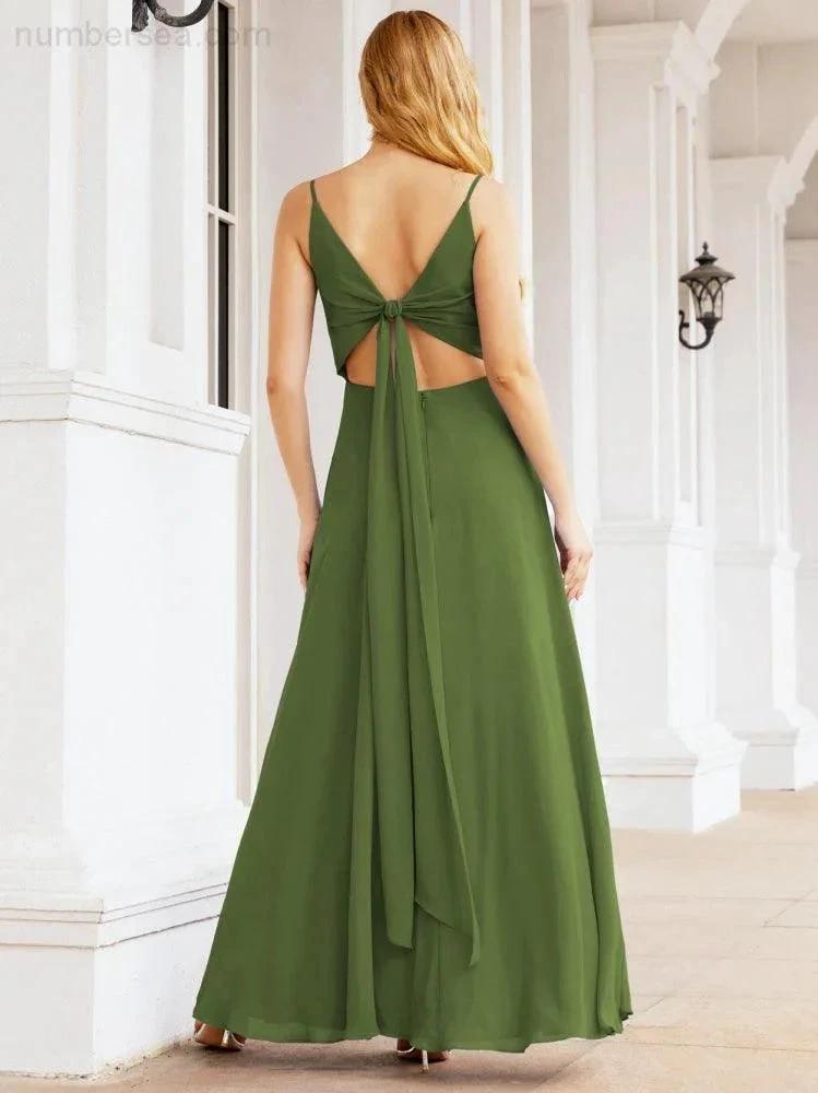ZapDress Spaghetti Strap Bridesmaid Dresses V Neck Butterfly Back Fromal Evening Party Prom Gown 28036 (ZD17001)