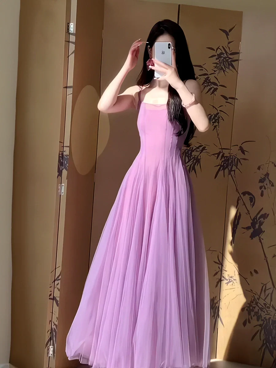 A Line Purple Tulle Long Prom Dress Sexy Evening Dresses