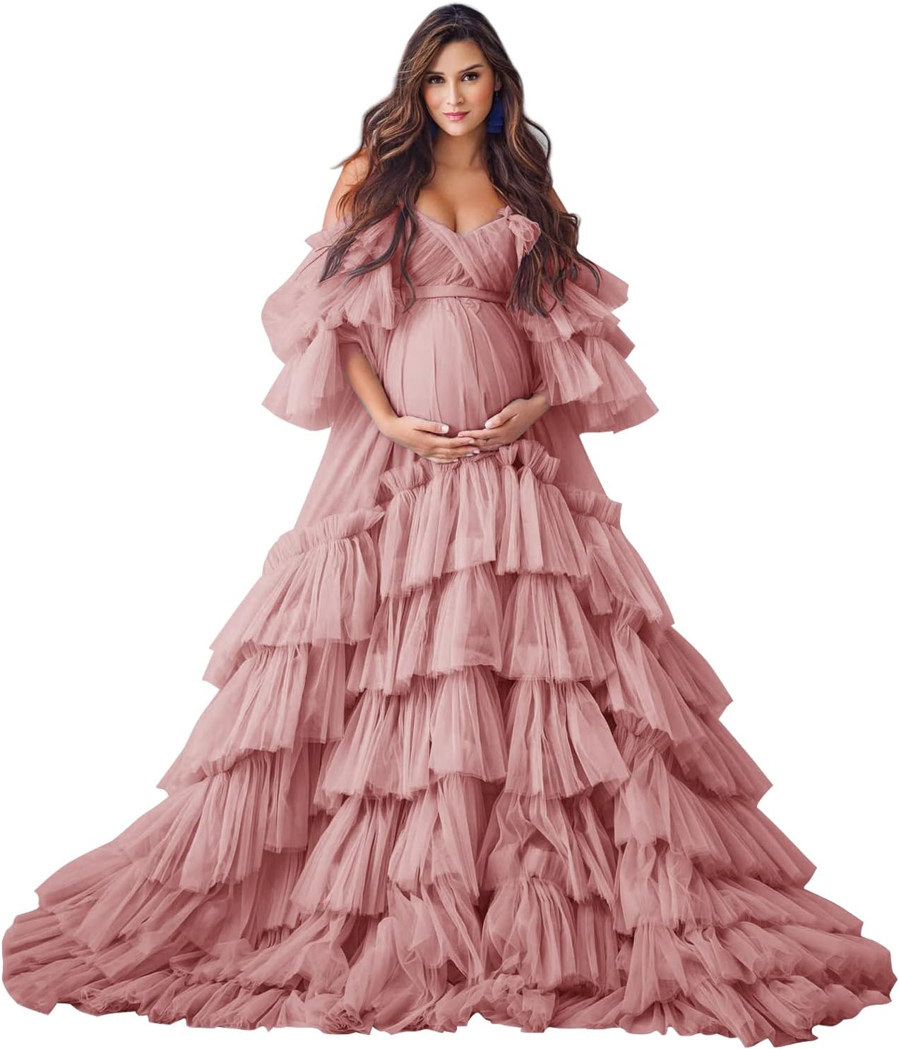 Puffy Tulle Robe Maternity Dress for Photoshoot Sheer Bridal Lingerie Wedding Gown Long Baby Shower Pregnancy Dresses