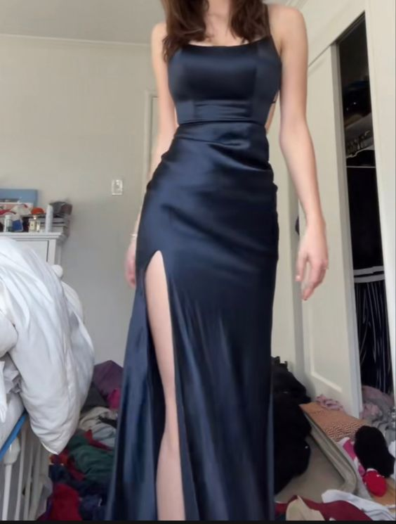 Simple Black Prom Dress With Slit,Senior Prom Gown - VelvetHem