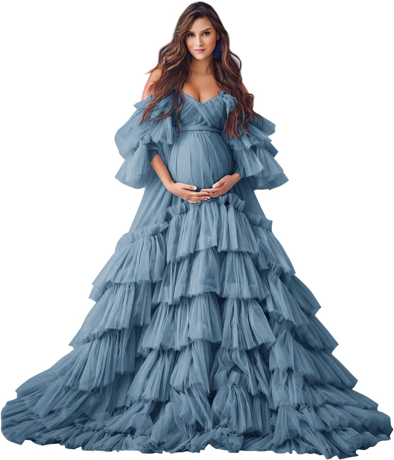Puffy Tulle Robe Maternity Dress for Photoshoot Sheer Bridal Lingerie Wedding Gown Long Baby Shower Pregnancy Dresses